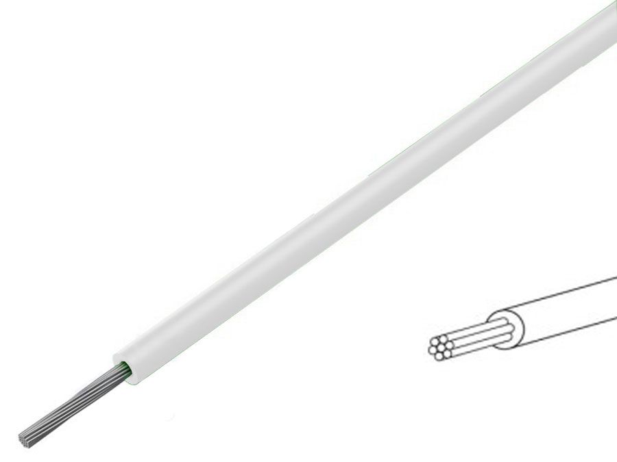 Silikoneledning - 0,25mm² trådet, 180°C Hvid (metervare)