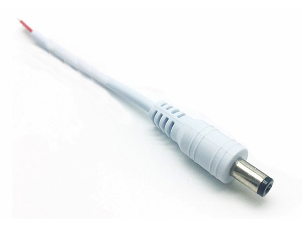 DC kabel - 5,5x2,1mm DC han til løs ende, Hvid (13cm)