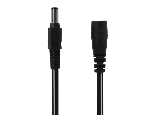 DC forlængerkabel - 5,5x2,1mm han/hun, 0,5mm² 5A, Sort (5m)