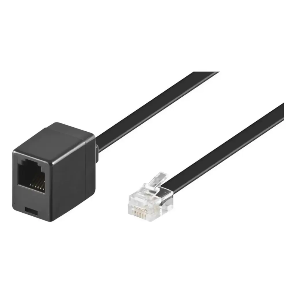 Telefon forlængerledning - RJ11(6P4C) han/hun, Sort (6m)