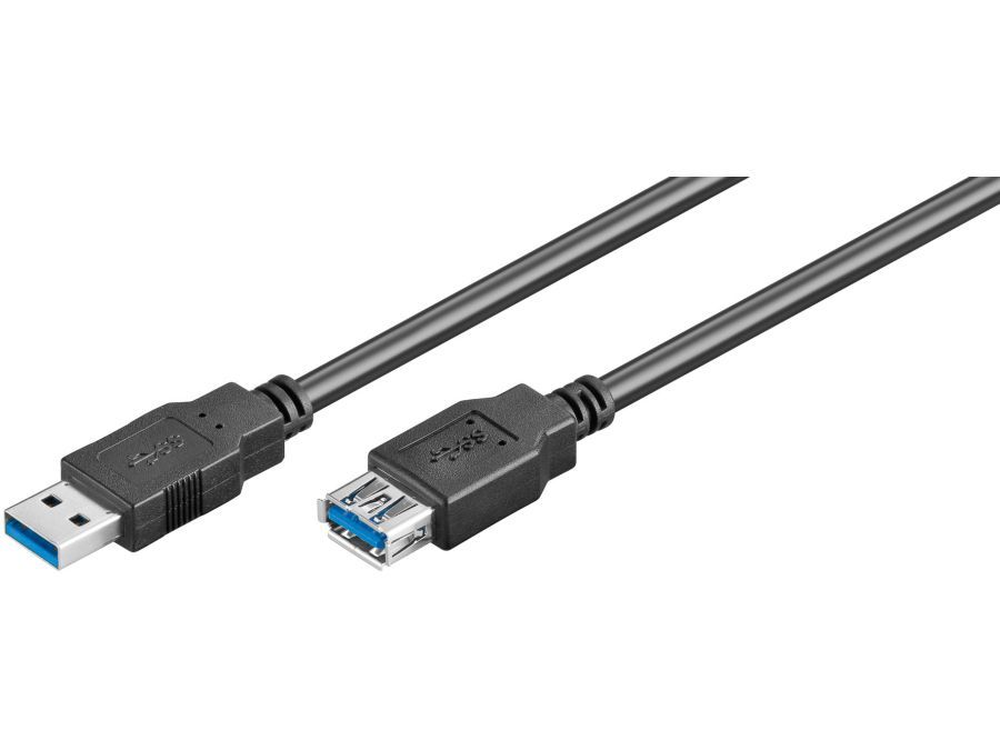 USB 3.0 forlængerkabel - A han til A hun, Sort (5m)