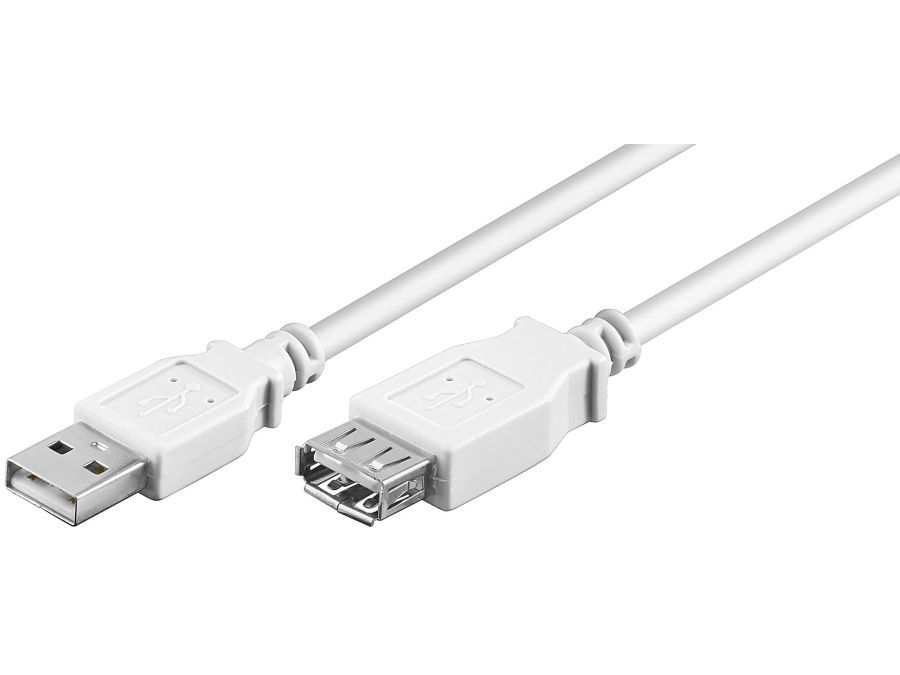 USB 2.0 forlængerkabel - A han til A hun, Hvid (3m)