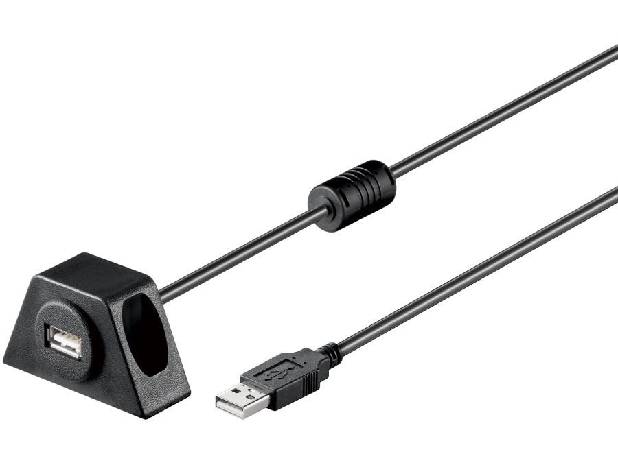 USB 2.0 forlængerkabel - A han til A hun, Sort, mont. (1,2m)