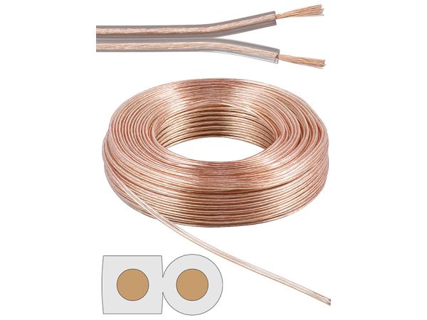 Højttalerledning - 2x0,75mm² CCA, Transparent (50m)