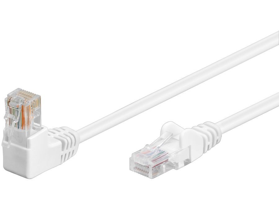 UTP netværkskabel - CAT5E, 2xRJ45, 1x90°, Hvid (5m)