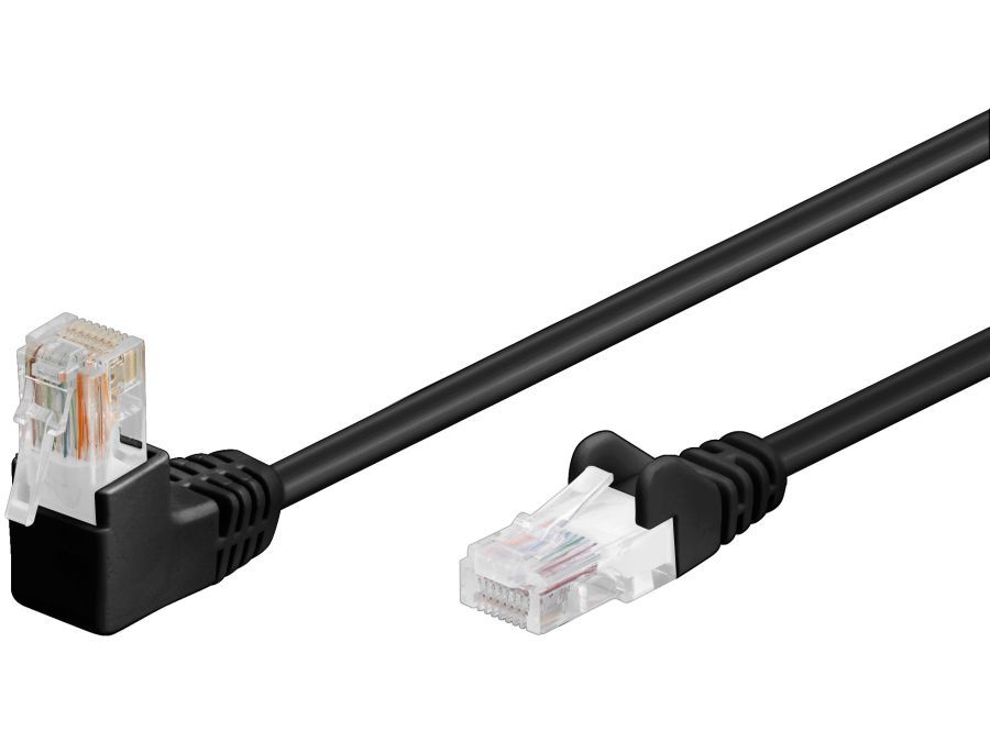 UTP netværkskabel - CAT5E, 2xRJ45, 1x90°, Sort (3m)