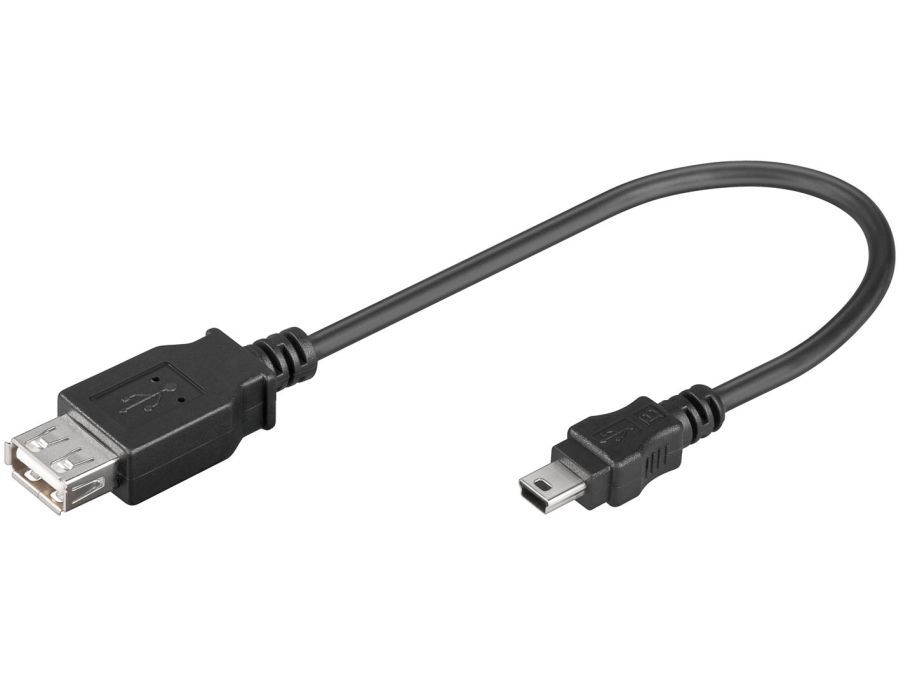 USB 2.0 kabel - A hun til 5P mini B han, Sort (20cm)