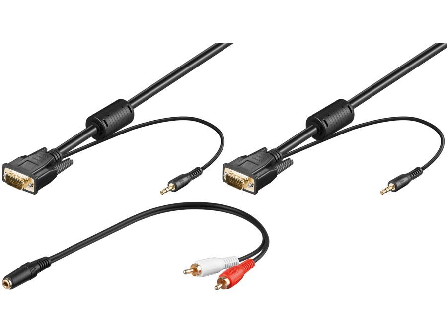 Monitorkabelsæt - 2 x SVGA han m. 3,5mm JACK, + adap. (3m)