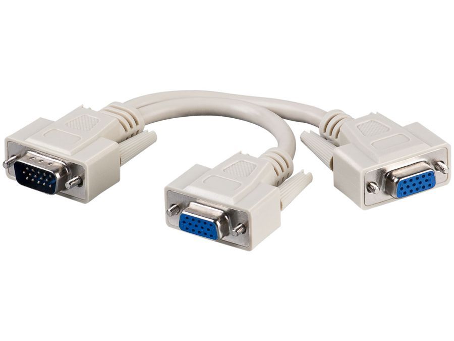 Monitor Y-kabel - SVGA han til 2x SVGA hun, Sort (20cm)