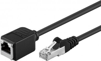 CAT5e forlængerkabel - F/UTP, RJ45 han/hun, Sort (3m)