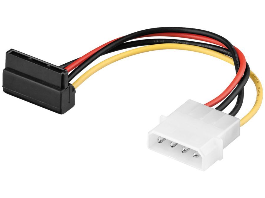 Intern PC strømkabel - 15P SATA 90° han > 4P 5.25 han (13cm)