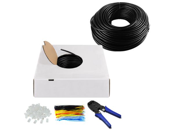 Udendørs CAT6 kabelsæt - 100m UTP kabel +100 RJ45 stik +Tang