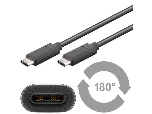 USB 3.1 SuperSpeed kabel - 2 x USB-C han (3A), Sort (0,5m)