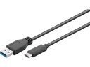 USB 3.0 SuperSpeed kabel - A han > USB-C han, 3A Sort (0,15m