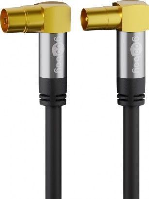 HQ TV antennekabel - 4 x skærm, 90° COAX han/hun, Sort (2m)