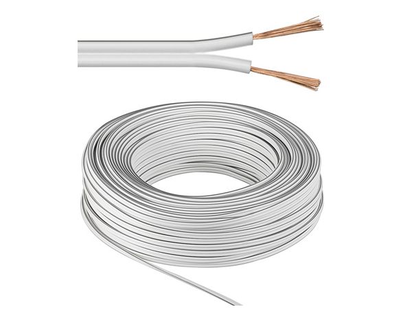 Højttalerledning - 2x1,5mm² OFC, Hvid (25m)