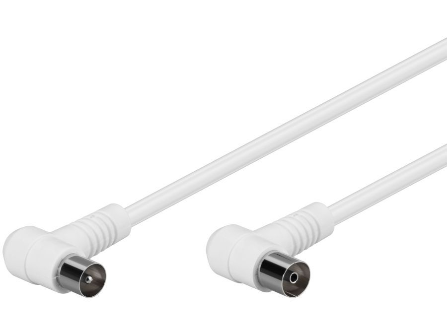 Antennekabel - 90° COAX han/hun, RG59 CSS, Hvid (3,5m)