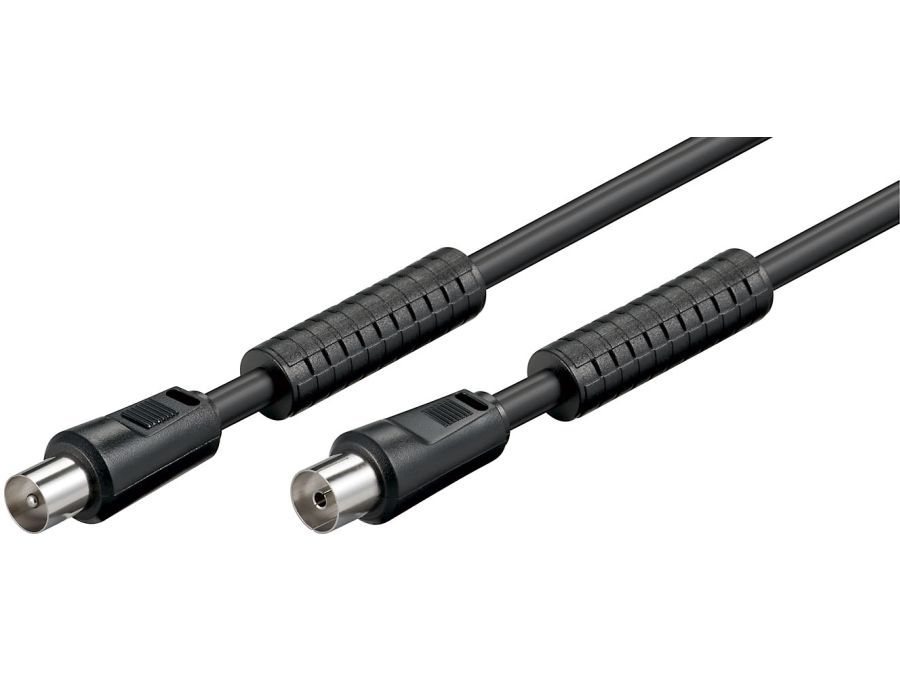 Antennekabel - COAX han/hun, RG59 støjfiltre, Sort (3,5m)