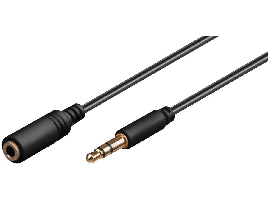 Audioforlængerkabel - 3,5mm st.JACK han/hun, Sort (5m)