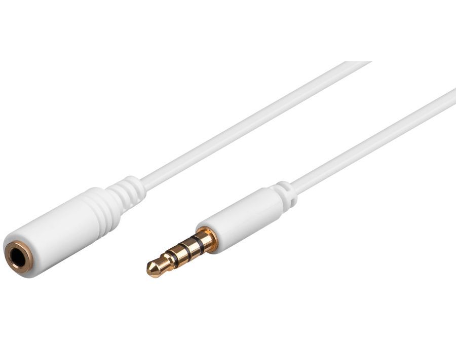 4pol audioforlængerkabel - 3,5mm JACK han/hun, Hvid (1,5m)