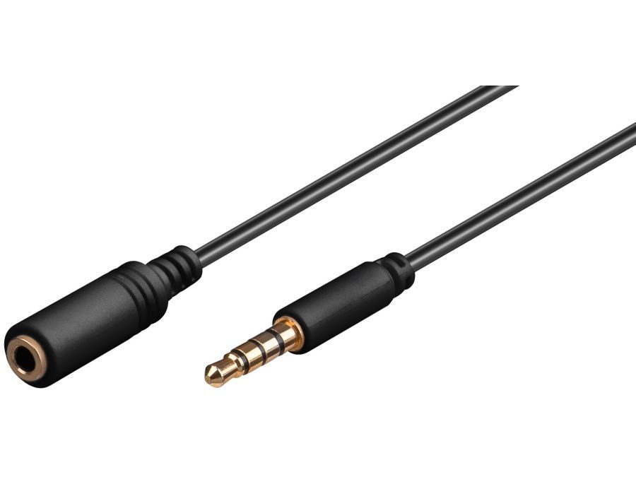 4pol audioforlængerkabel - 3,5mm JACK han/hun, Sort (3m)