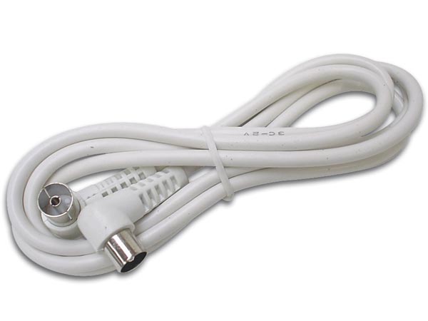 Antennekabel - 90° COAX han/hun, 3C-2V CCS, Hvid (2,5m)
