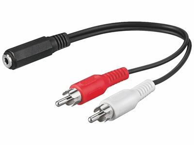 Audiokabel - 3,5mm st. JACK hun til 2x RCA(phono) han (0,2m)