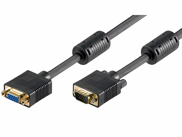 Monitorforlængerkabel - Full HD SVGA, han/hun, Sort (5m)