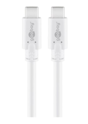 USB 3.1 SuperSpeed kabel - 2 x USB-C han (3A), Hvid (1m)
