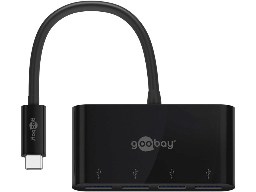 USB-C hub - 1 x USB-C til 4 x USB-A 3.0, Sort