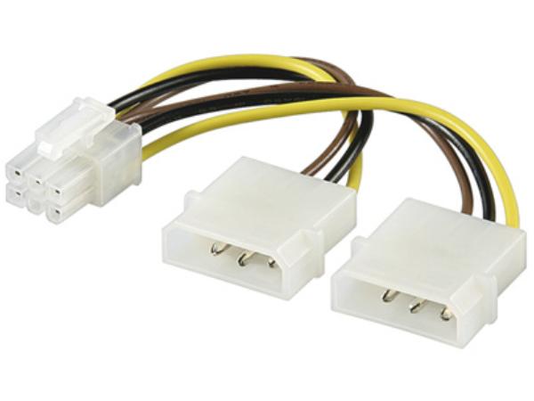 Intern PC strømkabel - 2 x 5,25" til 6P PCI express (15cm)