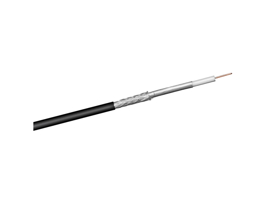 COAX kabel - RG6 udendørs, 2 x skærm, CCS, Sort (metervare)