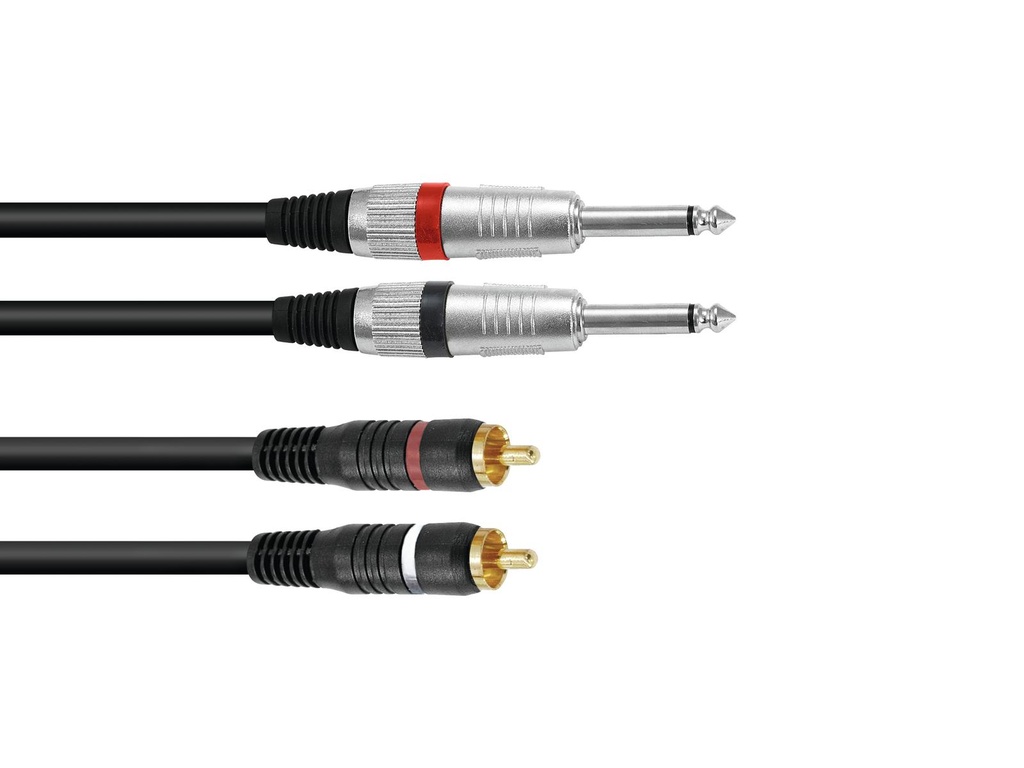 Audiokabel - 2 x 6,35mm mono JACK han > 2 x RCA han (1m)