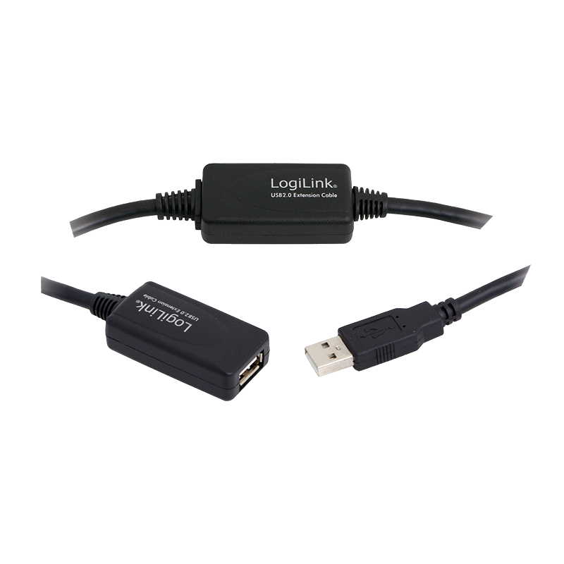 USB 2.0 repeaterkabel - A han til A hun, Sort (15m)