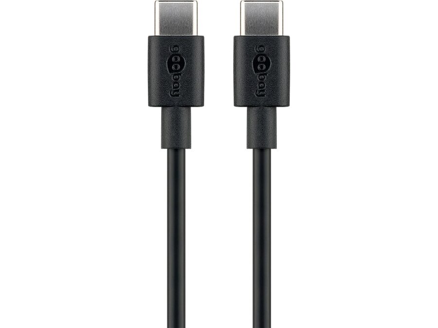 USB 2.0 kabel - 2 x USB-C han, 3A (60W), Sort (1m)
