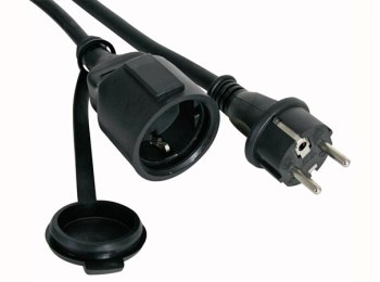 Gummi forlængerkabel - 3G1.5, IP44, Sort (5m)