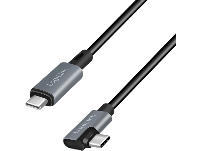 USB 2.0 kabel -  USB-C > USB-C 90° han, 5A (PD3), sort (1m)