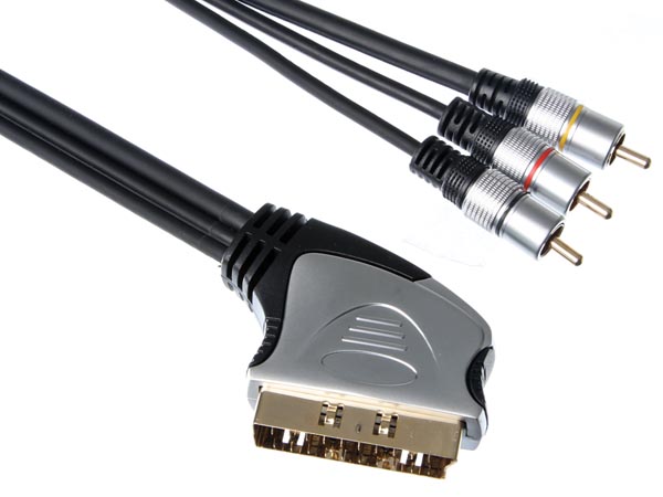 SCART kabel - SCART han til 3 x RCA(Phono) han (1,5m)