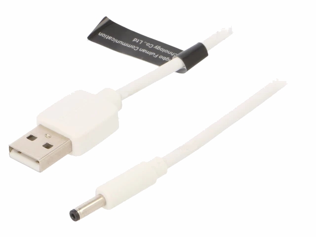 DC kabel - 3,5/1,35mm DC han til USB A han, Hvid (1m)
