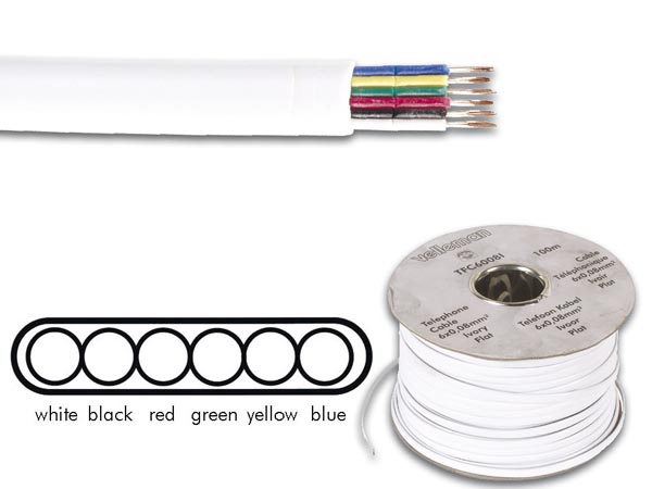 Telefonledning - 6 x 0,08mm² FK6 CU trådet, Hvid (metervare)