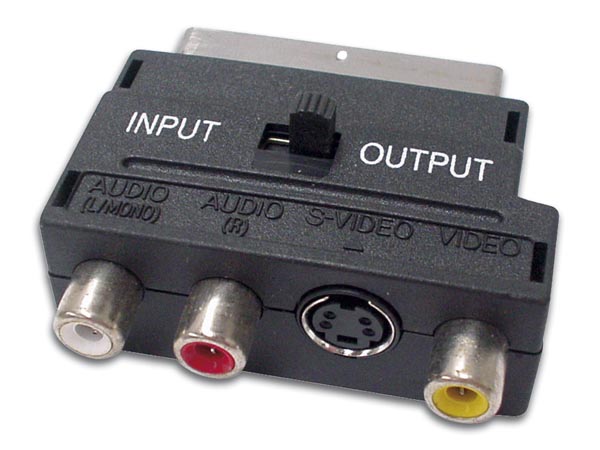 SCART IN/OUT adapter - SCART han > 3 x RCA +S-VHS