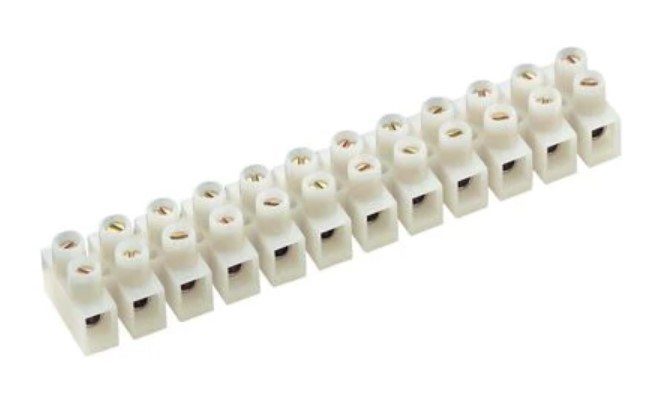 Klemrække m. bladfjeder - 12 x 0,5-2,5mm², 450V/24A, Hvid