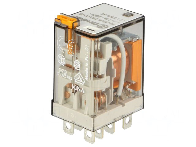 Heavy duty relæ - 230VAC / 12A, 2 x skifte (DPDT)