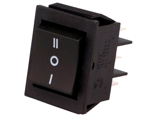 Vippekontakt - 2P ON-OFF-ON, 250V / 15A, Sort