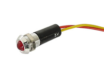 LED kontrollampe - 12V Rød, m. ledn. Krom hus