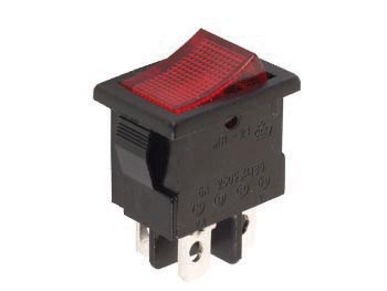 Vippekontakt - 2P OFF-ON, spadeterminaler, 3A-250V, RØD