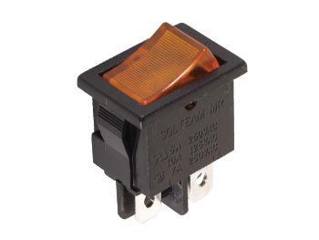 Vippekontakt - 2P OFF-ON, spadeterm. 5A-250V, ORANGE lys