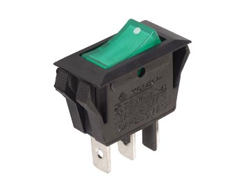 Vippekontakt - 1P OFF-ON 10A 250V, Grøn lys (28,6x14mm)