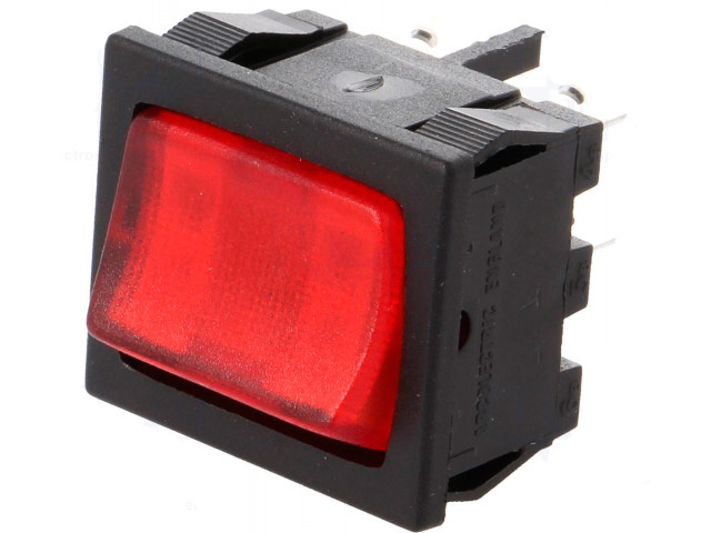 Vippekontakt - 2P OFF-ON, 250V/10A, RØD lys