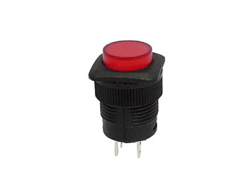 Trykkontakt - 1pol OFF-(ON) m. Rød LED, 1A/250V (Ø16mm)